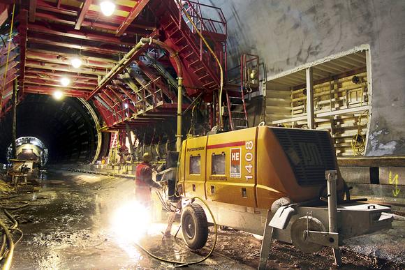 A Putzmeister pump used to pump concrete up to 1400m in the recently completed Lainzer Tunnel in Vienna, Austria